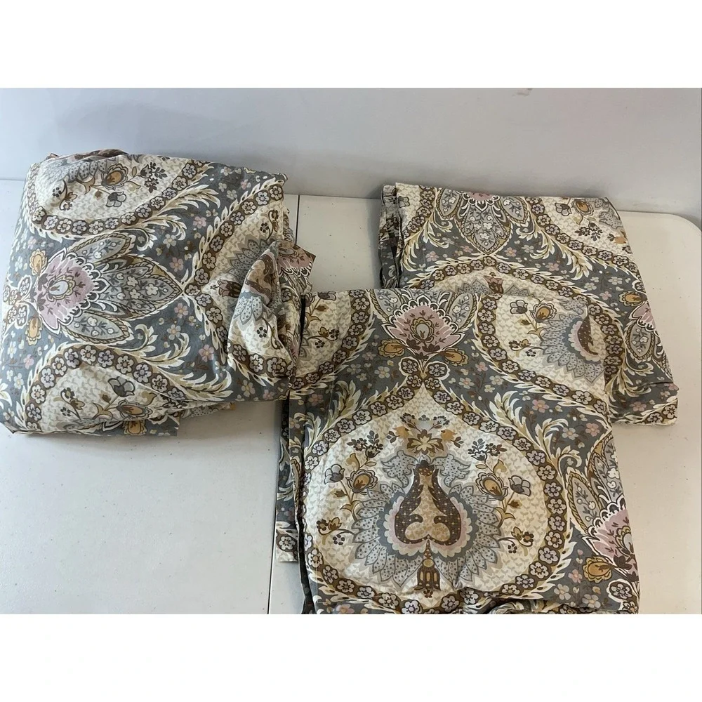 Pottery Barn Darcy Duvet Full Queen Blue Floral Medallion Paisley + 2 Euro Shams